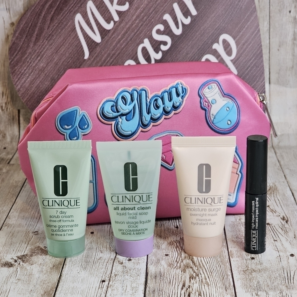 Women's Clinique 3-Step Skin Care Kit - mini mascara- makeup bag travel size